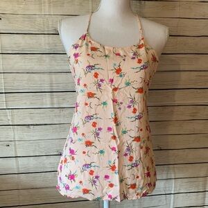 Xhilaration Pink Floral Strappy Back Tank Top